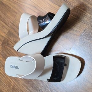 Melissa Summer Black and Cream Wedge Sandals